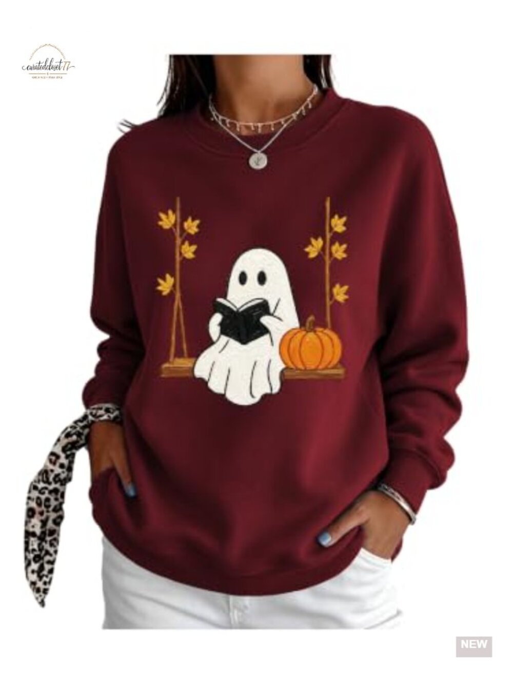 Halloween Sweatshirt Crewneck Relaxed Fit Cotton Polyester Women's Fall